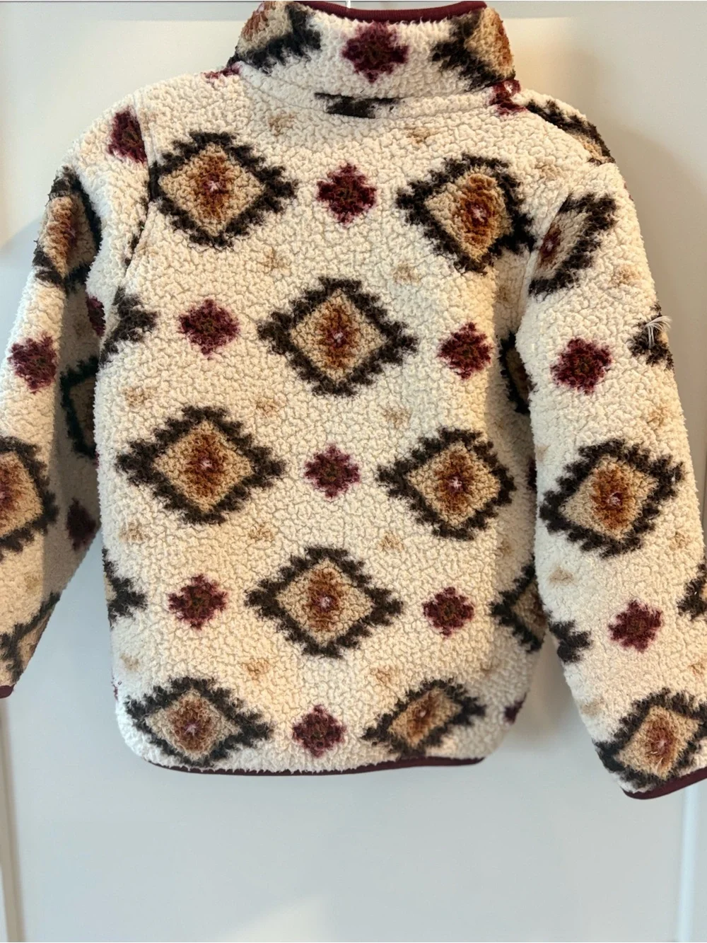 Gymboree Cream Sherpa Pullover with Burgundy & Brown Accents